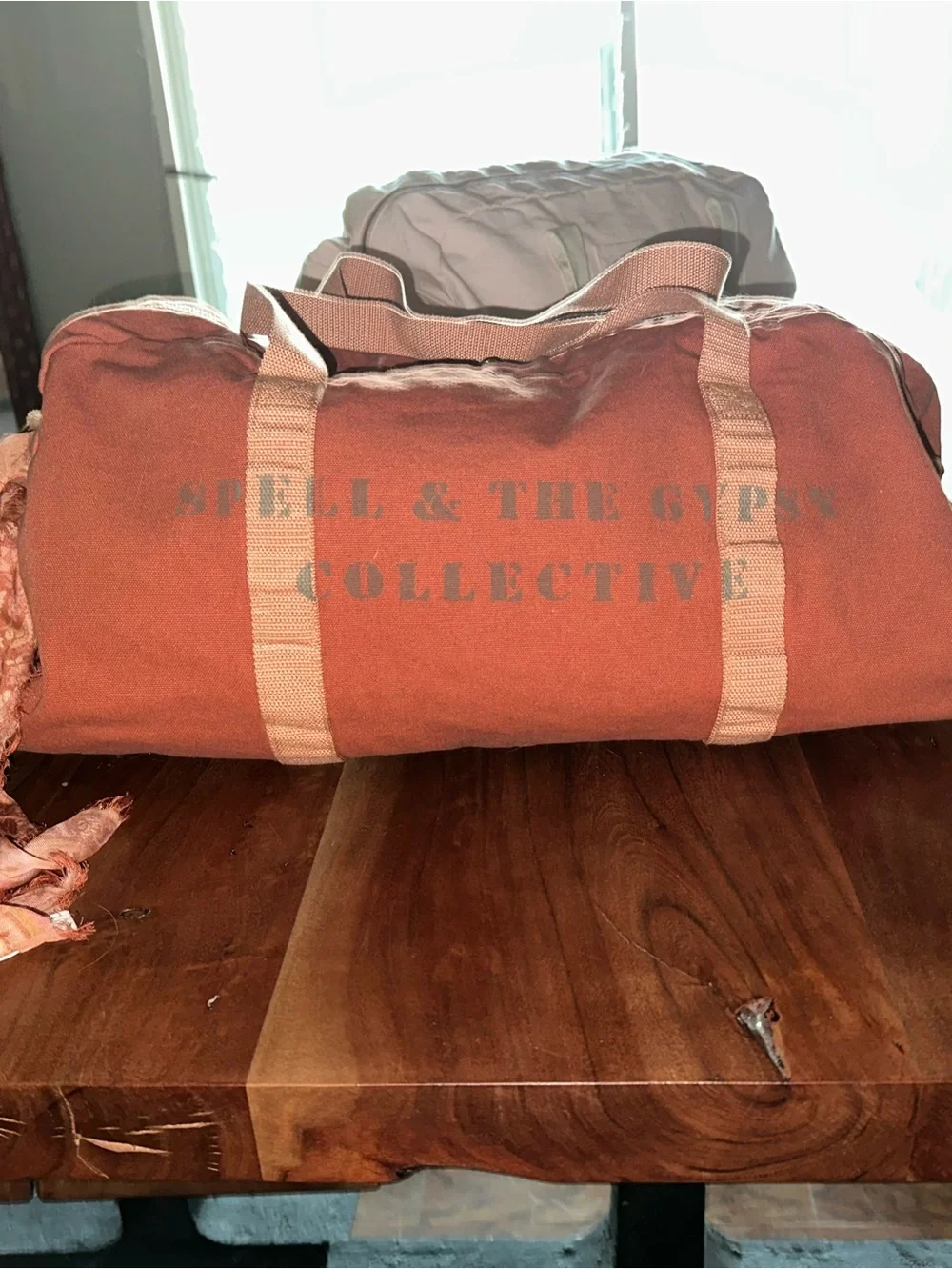 RARE FIND Spell Rust-Orange Canvas Duffel Bag with Scarf Accent BNWT